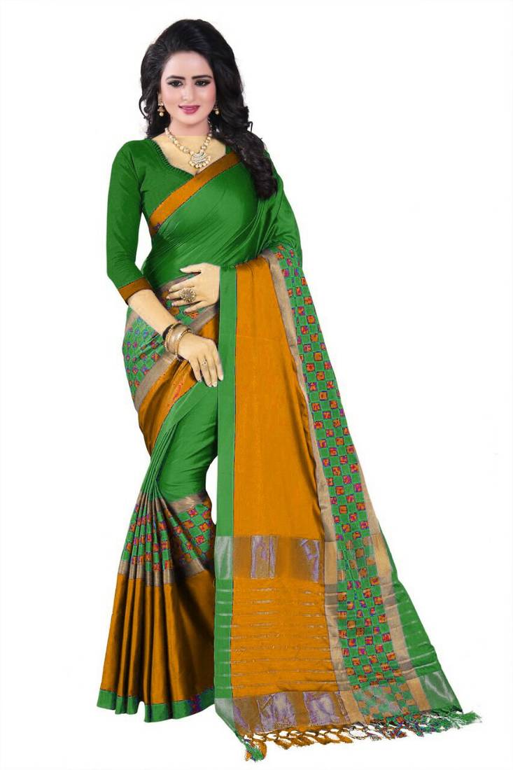 Elegant Green Cotton Saree